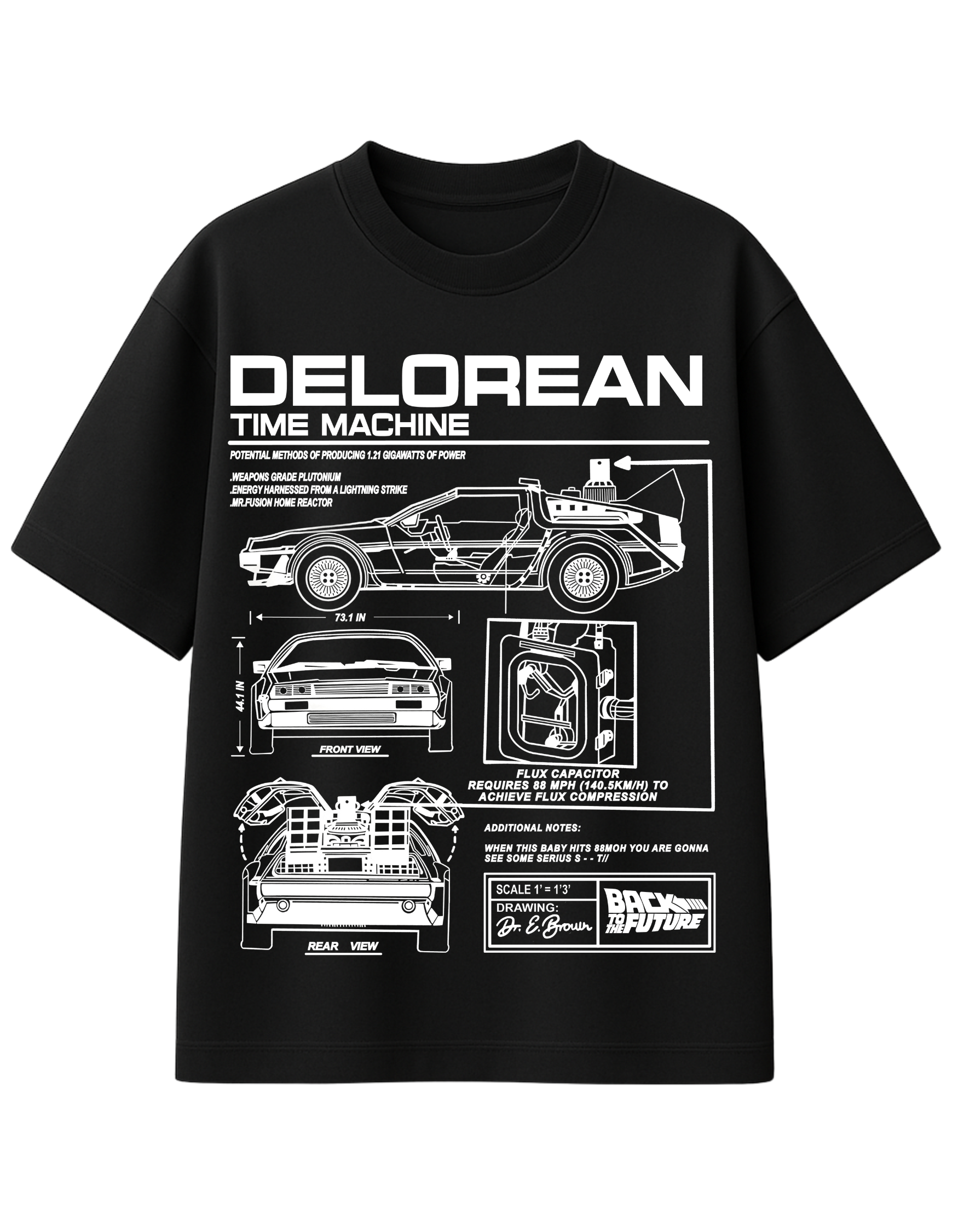 DeLorean Time Machine Blueprint Graphic T-Shirt  || oversize
