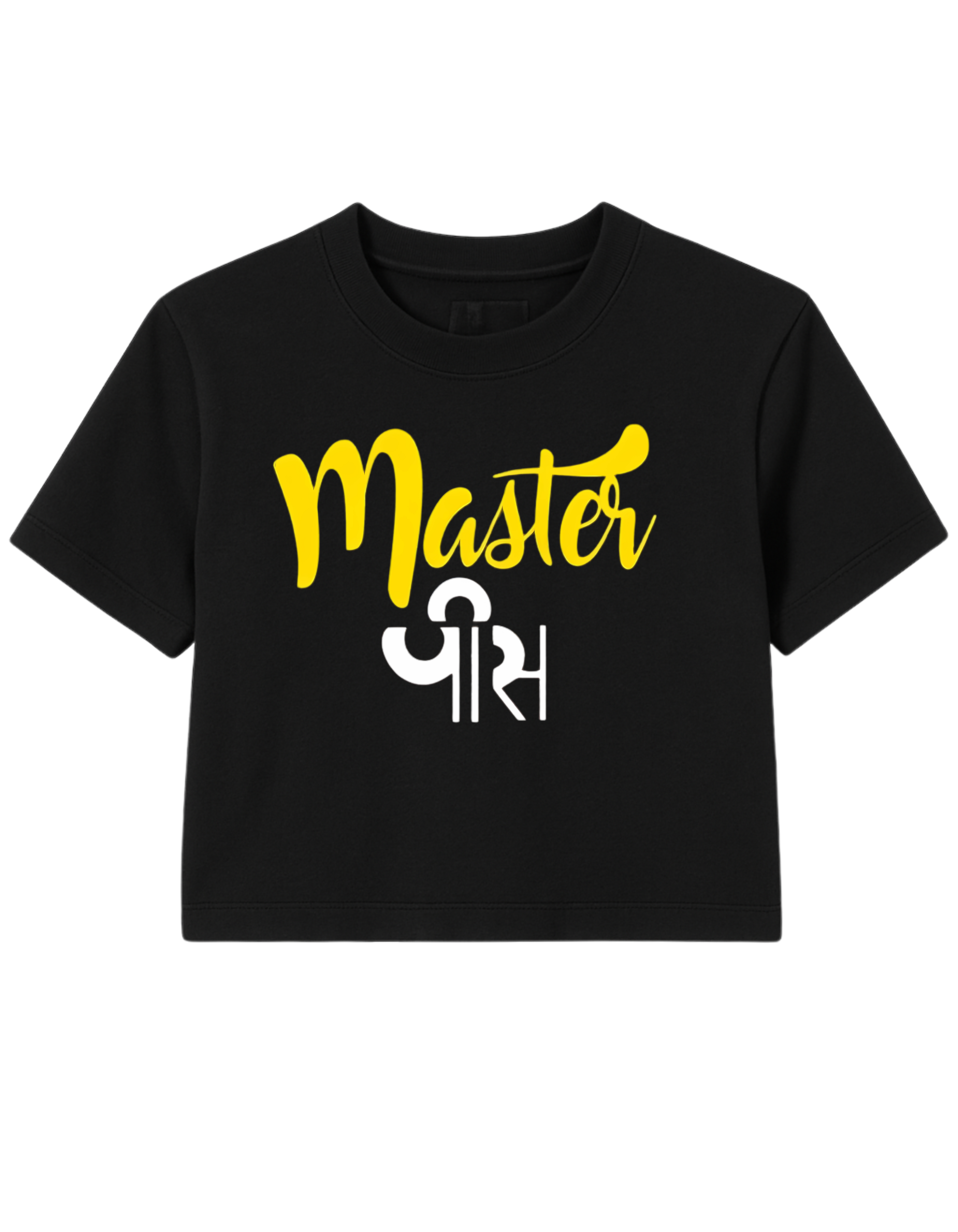 "Master पीस" Printed Black Cotton Crop Top – Women’s Casual Wear